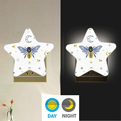 Estrelas da lua de abelha boho bohemian Night Light Plug in Led Night Lamp Dusk to Dawn Sensor Nightlight for Kids Bashroom Bather