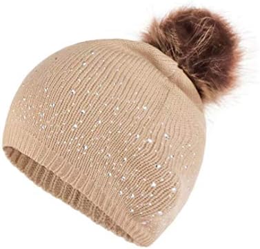 Chapéu de inverno hiarball para crianças tricô de lã Bola de pêlo Mantenha um boné quente de strass Capuz fofo chapéus confortáveis
