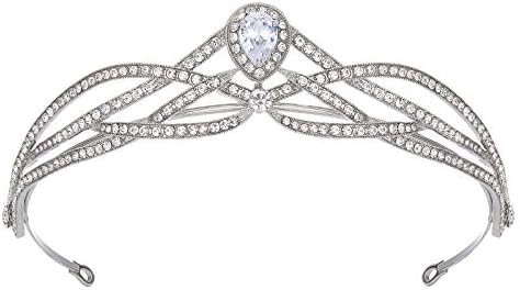 AW Tiara Bridal e coroas para mulheres meninas Tiara para a noiva Princesa Crystal Princesa Tiara Silver Crown for Poment