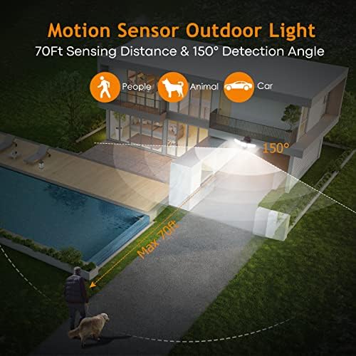 Luzes de segurança LED GVCXK Luzes de movimento ao ar livre, anoitecer as luzes de inundação do amanhecer 30w 3500lm com 3 modos