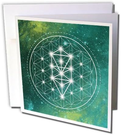 Cartão de felicitações 3drose e triângulos geometria sagrada em uma galáxia verde, 6 x 6