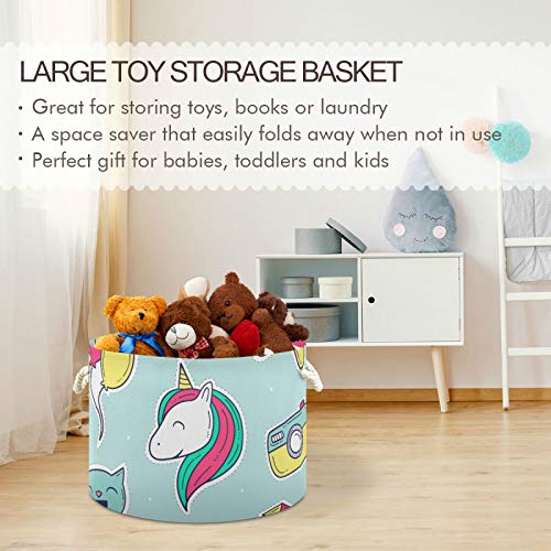 Linda lixeira de armazenamento de brinquedos de unicórnio para crianças cestas de brinquedos cães cesto redondo de lona organizador