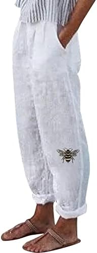 Calça feminina impressão de borboleta com bolsos longos calças largas algodão casual cintura alta linear mulheres senhoras