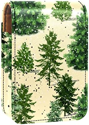 Caixa de batom de Oryuekan com espelho bolsa de maquiagem portátil fofa bolsa cosmética, pinheiros de inverno Floresta vintage