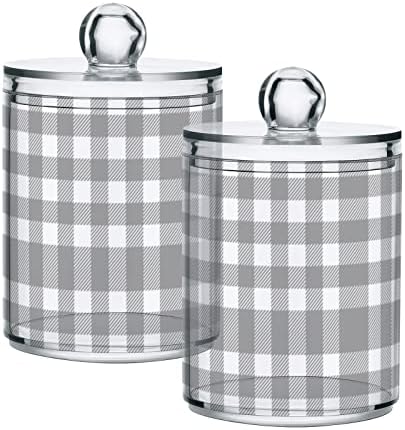 INNEWGOGO Grey Buffalo xadrez Verifique 2 pacote de algodão Swab Ball Dispensador Organizador Plástico Jarros transparentes