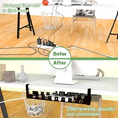 Sob Bandeja de gerenciamento de cabos de mesa - Organizador do cordão para mesa, com sistema de montagem de grampo para gerenciamento
