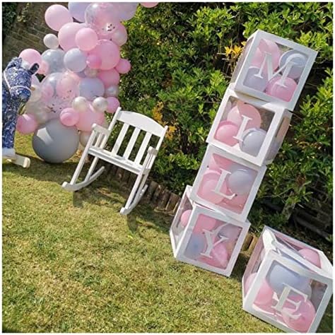 Balões de caixa transparente Casamento Decoração de casamento Baby Churche Nome do bebê Cartas de 1º aniversário da festa de um ano