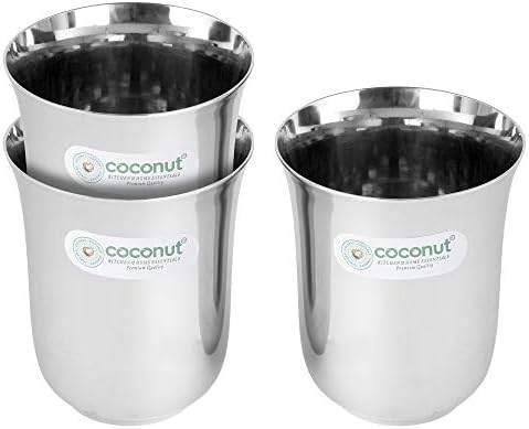 Aço inoxidável de coco B5 Óculos de água pura - Conjunto de 3 - Capacidade - 300 ml cada vidro