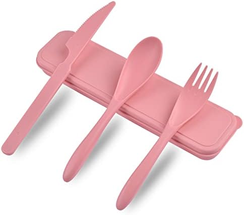 Utensílios de viagem de jepelus com estojo, facas reutilizáveis ​​colheres e garfos, utensílios de camping de plástico