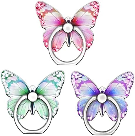 Bling Butterfly Butterfly Celular Ring Solter com cristal strass 360 ° Rotação de metal stand stand compatível com iPhone