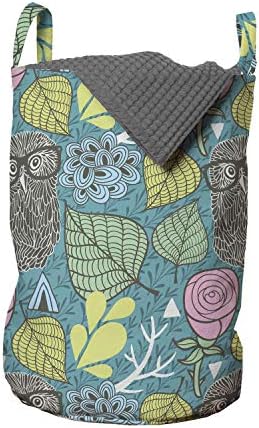 Bolsa de lavanderia de coruja de Ambesonne, impressão contínua de pássaro sábio com óculos ornamentos de animais modernos,