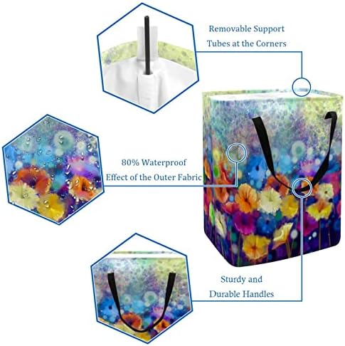 Daisy Gerbera Flowers Impressão aquarela impressão cesta de lavanderia dobrável, cestas de lavanderia à prova d'água de 60L