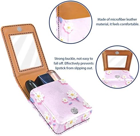 Caixa de batom de oryuekan com espelho bolsa de maquiagem portátil fofa bolsa cosmética, pintura a óleo, adorável flor de