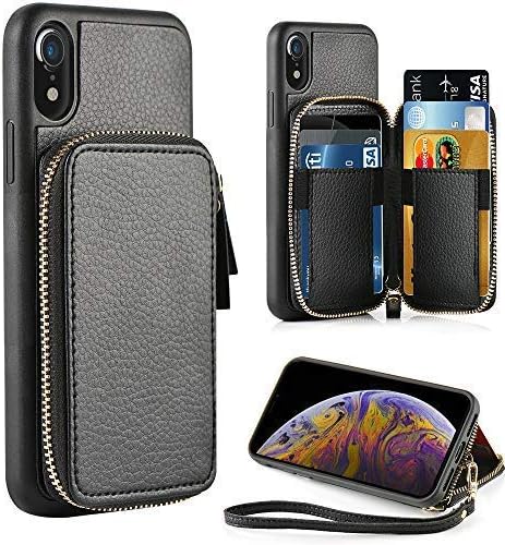 Caixa da carteira do iPhone XR, capa ZVE para iPhone XR com porta -crédito de carteira de cartão de couro para bolsa de proteção