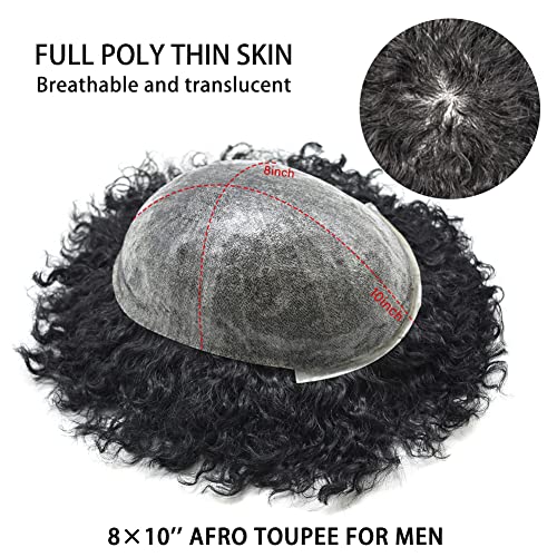 Toupee afro para homens negros Sistemas de reposição de cabelo afro injetados poli fino de pele fino unidades de cabelo cacheado