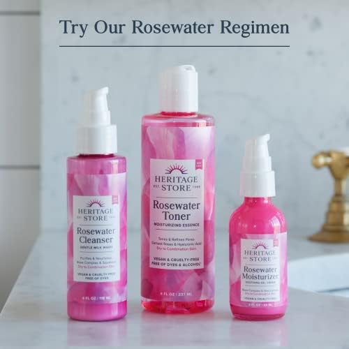 Heritage Store Rosewater e glicerina Hidratando névoa facial, para cuidados com a pele seca, spray de água de rosas para