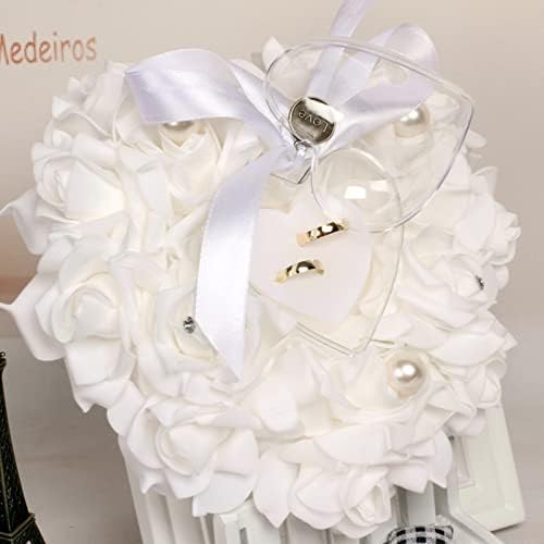Anel de casamento em forma de coração romântico Caixa de arco de renda Flor de pérola Flor elegante travesseiro de portador de