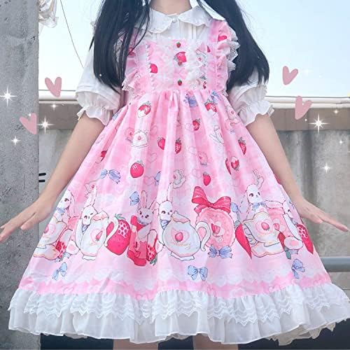 Estilo japonês doce adolescente adolescente feminino lolita vestido alta cintura kawaii morango coelho vestidos fofos
