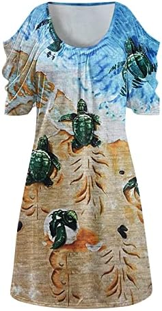 Mulheres de verão impresso ombro frio boho floral fluxo de manga curta redonda um vestido maxi de camiseta de vestido lin