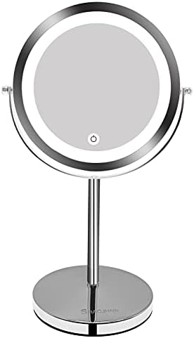 Espelho de maquiagem iluminado de shacjhnn 1x/10x, espelho de vaidade com luzes, espelho giratório de 7 de 7 espelho cosmético