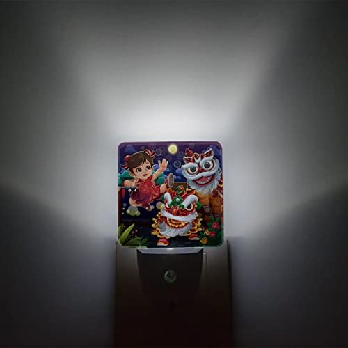 Luz noturna para crianças, desenho animado tradicional chinês Ano Novo Ano Lion Tema Led Night Light Plug na parede com