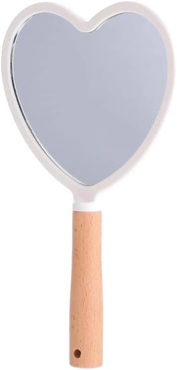 WodMB 1pc maquiagem espelho de madeira maçaneta de madeira Handheld espelho cosmético Mosco do coração Mosco do ventilador