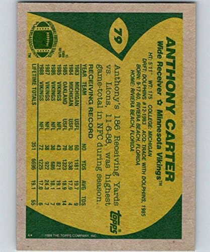 1989 Topps 79 Anthony Carter Vikings NFL Football Card NM-MT