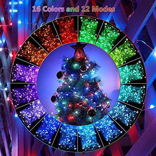 Luzes de corda de fada em mudança de cor com 16 cores e 12 modos 33 pés 100 LEDs de cobre à prova d'água LED LUZES COM