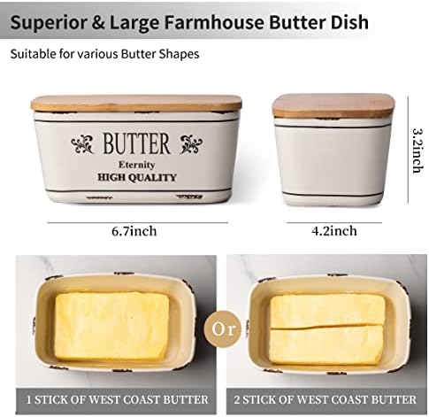 Hasense Farmhouse Butter prato com tampa para bancada, guardião e suporte de manteiga, recipiente de manteiga grande para geladeira