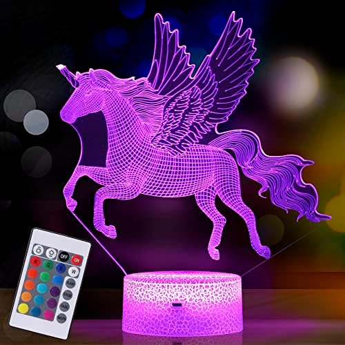 Eyejoy 3D Unicorn Night Lights Unicorn Gift 16 Color Substituível e Dimmable Led Led de cabeceira com controle remoto e
