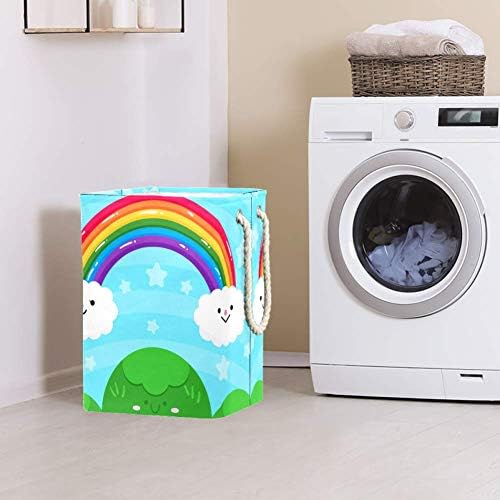 Unicey colorido arco -íris impermeável à prova d'água lavanderia cesto para crianças quarto quarto berçário bebê berçário