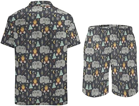 WeedKeyCat Airstream Camping Men's Beach Roupetfits 2 peças Button Hawaiian Down Camise
