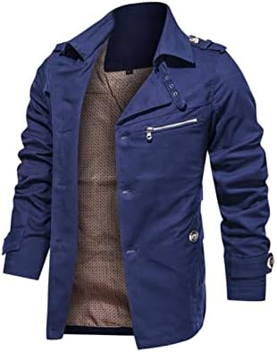 Masculino casaco de trincheira de peito de peito de lapela de lapela de lapela de lapela longa botão casual para