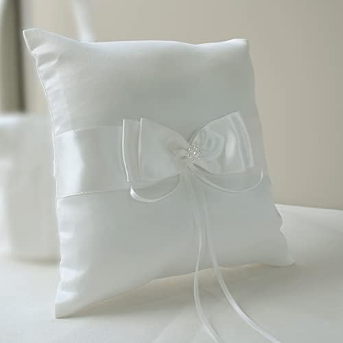 Travesseiro de anel de casamento de Stafuni, travesseiro de portador de cetim de pérolas de marfim, almofada do portador