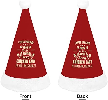 Frango Lady Plush Chapéu de Natal Transformado e Belos chapéus de Papai Noel com borda de pelúcia e decoração de natal de revestimento