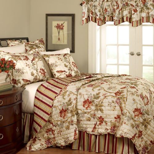Conjunto de cama de colcha Waverly - Charleston Chirp 3 peças Quilted Reversível Coverlet de colchas, rei, mamão, multicolor