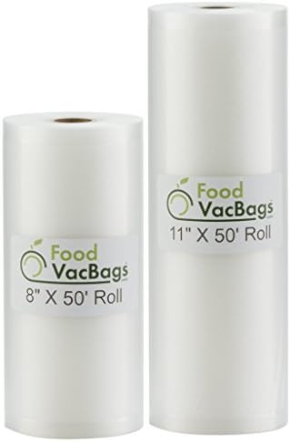 Foodvacbags 50 'a vácuo de saco de armazenamento de alimentos rolos | Grau comercial pesado | Um 8 x 50 'e um 11 x
