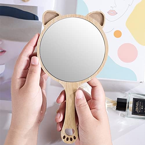 Dzrige gato espelho portátil espelho de gato maquiagem espelho de gato fofo padrão de madeira retendida espelho de viagem