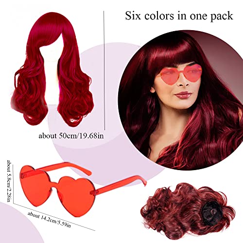 SHENJIPPC Long Wigs Colorido 6 Pacote Wavy Neon Party Wigs Curly Color Wigs para mulheres vêm com óculos de festa de neon extras