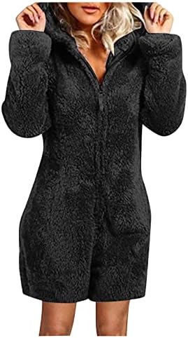 Onesie Pijama para mulheres fofas sherpa jarpe lã de lã de lã de lã de uma peça zíper com capuz curto pjs sleepwearwearwear