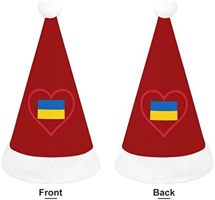 Ame o chapéu de Natal do coração vermelho ucraniano, chapéu de natal e belos chapéus de Papai Noel com borda de pelúcia e decoração
