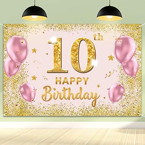 PAKBOOM FELIZ 10º BERNOS BABILIDADE BANNER - 10 de festas de aniversário de festas de festas para meninas - ouro rosa 3,9 x 5,9ft