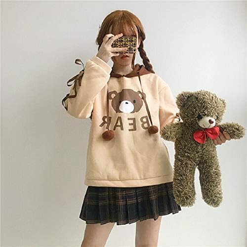 Gk-o japonês mori garota fofa urso com capuz suéter de moletom harajuku kawaii manga longa de manga longa bege