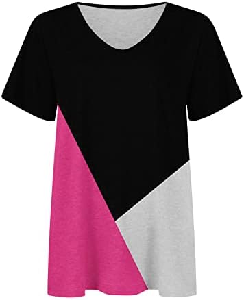 Womens Summer tops colorblock casual camisetas de manga curta camisas de decote em V Henley