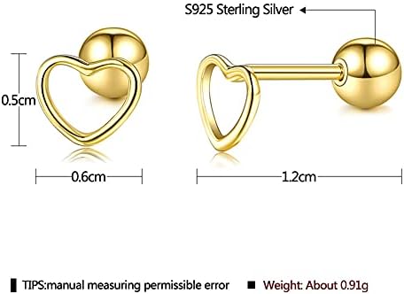 Formato de coração oco minimalista Brincos minúsculos de pântano esterlina prata de prata esterlina banhado cartilagem