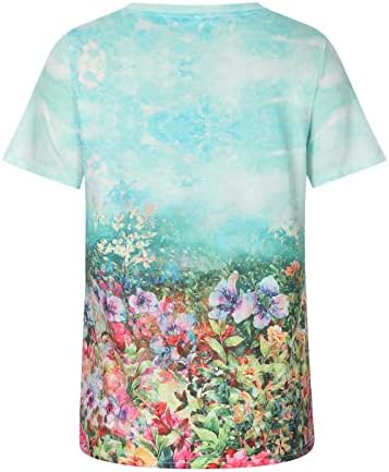 Fall Summer Cotton Top Top Womens Manga curta Crewneck Boat Neck Graphic Floral Blouse Casual Camise