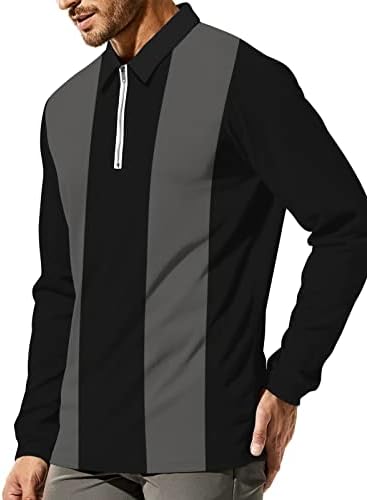 Hodaweisolp masculino de manga comprida camisas pólo zíper casual tênis de tênis de golfe atlético