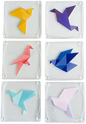 Klarté Acrylic 3,5 polegadas Crane de origami - montanhas -russas variadas com suporte de acrílico claro