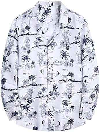 Xxbr camisas havaianas para homens de manga longa de manga longa estampa floral praia tops de butalho de fita de férias