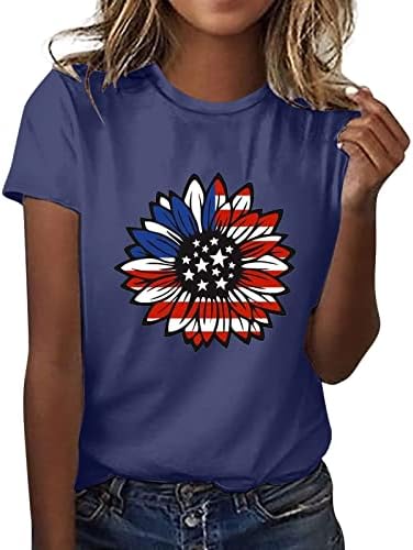 Camisas casuais femininas Camisa do Dia da Independência do Verão Mulheres Graphic T para mulheres Top Basics Slave Longa